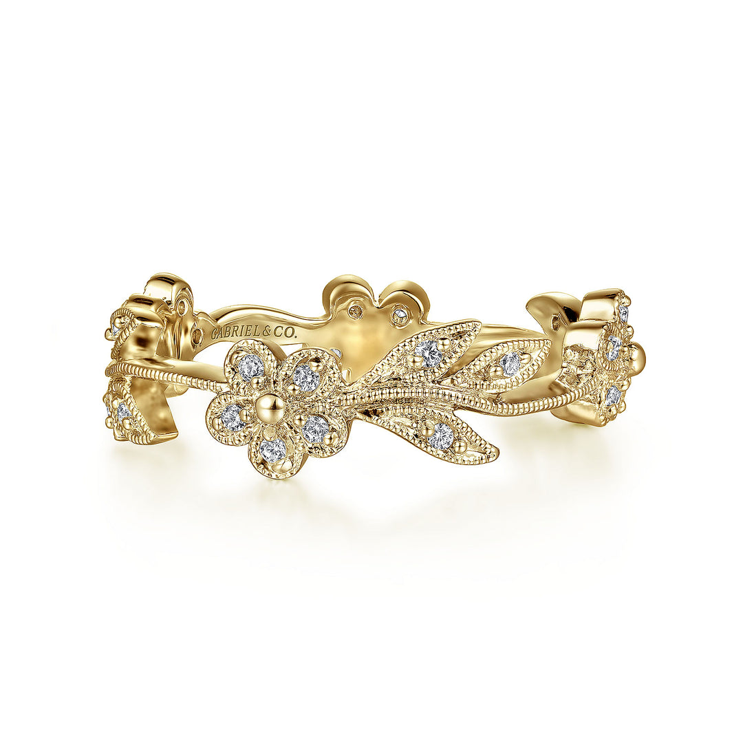 Gabriel & Co. LR4251Y45JJ 14K Yellow Gold Diamond Floral Contoured Stackable Ring