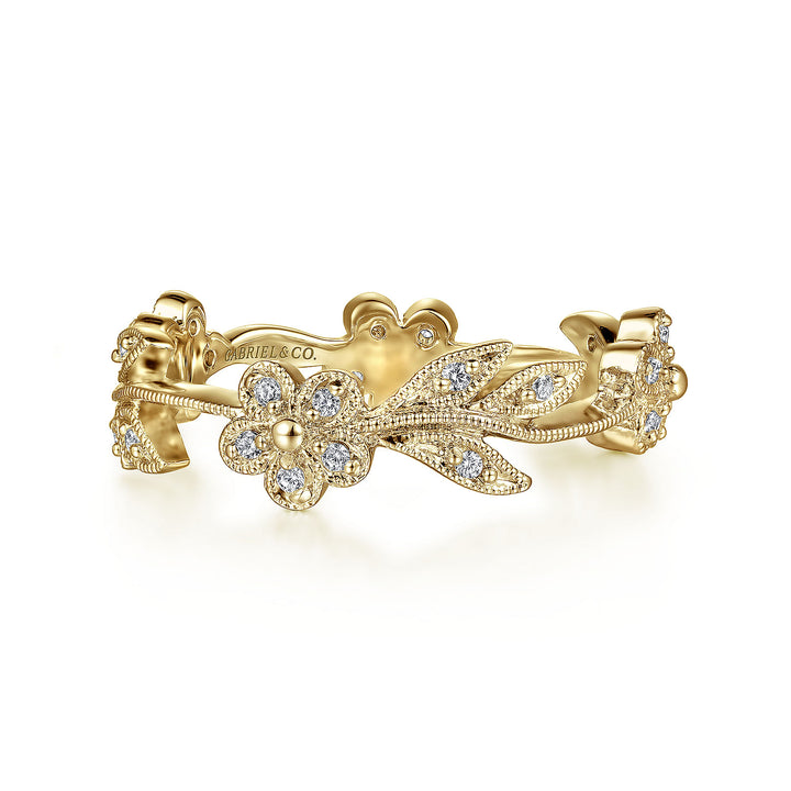 Gabriel & Co. LR4251Y45JJ 14K Yellow Gold Diamond Floral Contoured Stackable Ring
