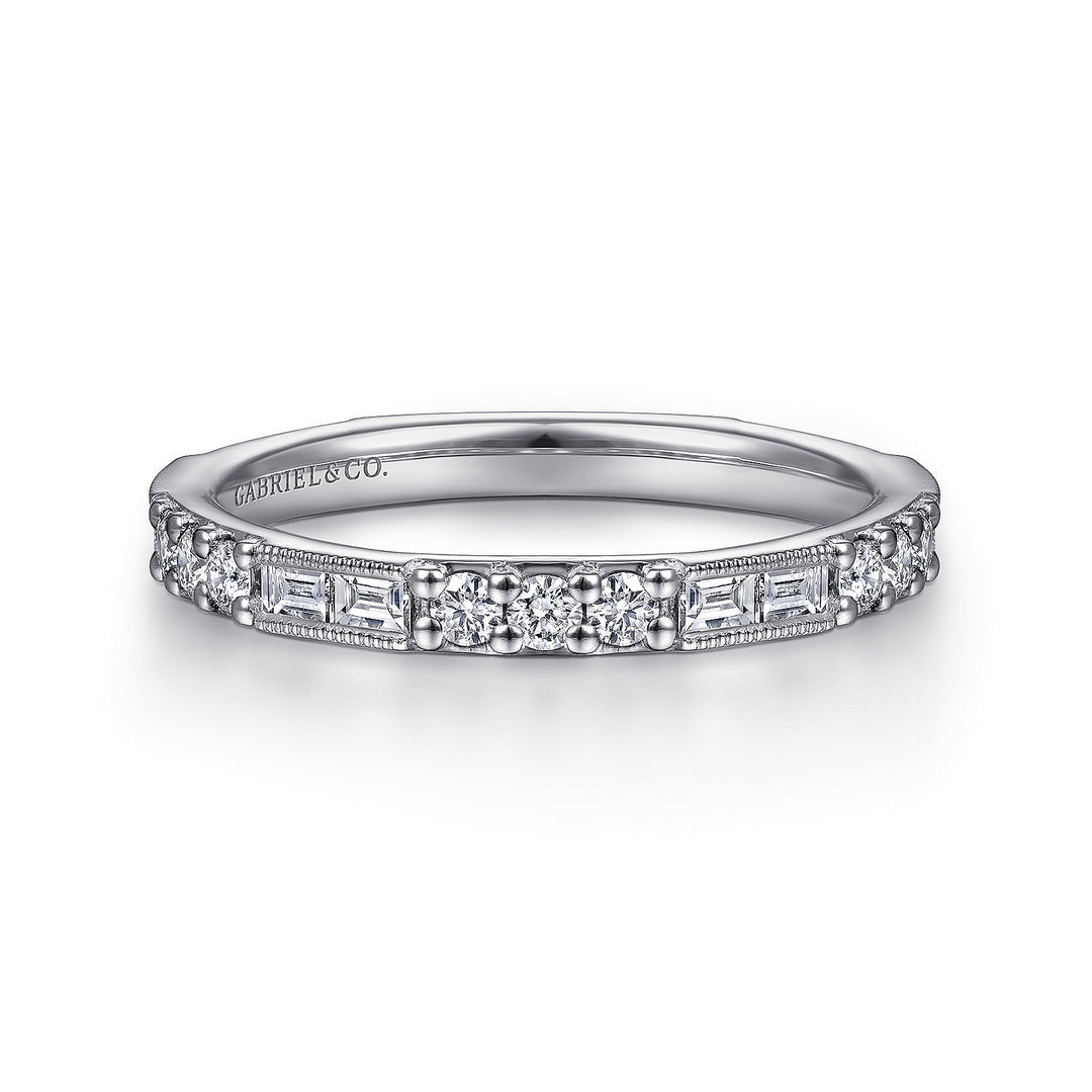 Gabriel & Co. LR4572W45JJ 14K White Gold Baguette and Round Diamond Stackable Ring