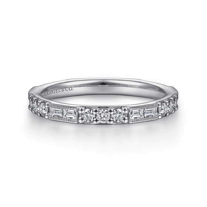Gabriel & Co. LR4572W45JJ 14K White Gold Baguette and Round Diamond Stackable Ring