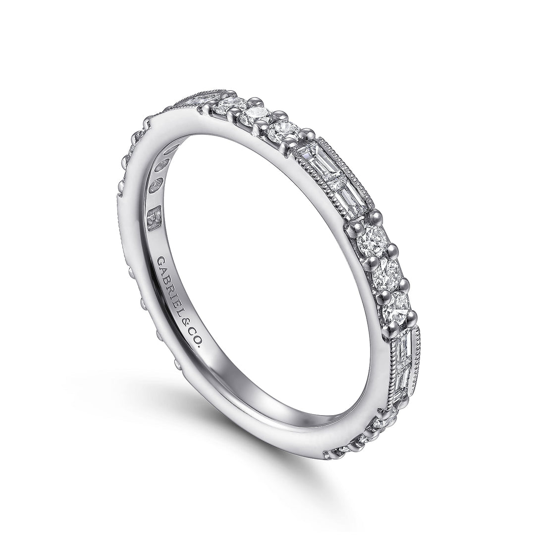 Gabriel & Co. LR4572W45JJ 14K White Gold Baguette and Round Diamond Stackable Ring