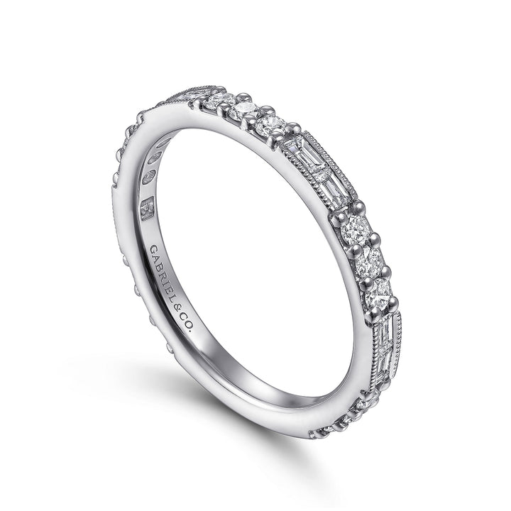 Gabriel & Co. LR4572W45JJ 14K White Gold Baguette and Round Diamond Stackable Ring