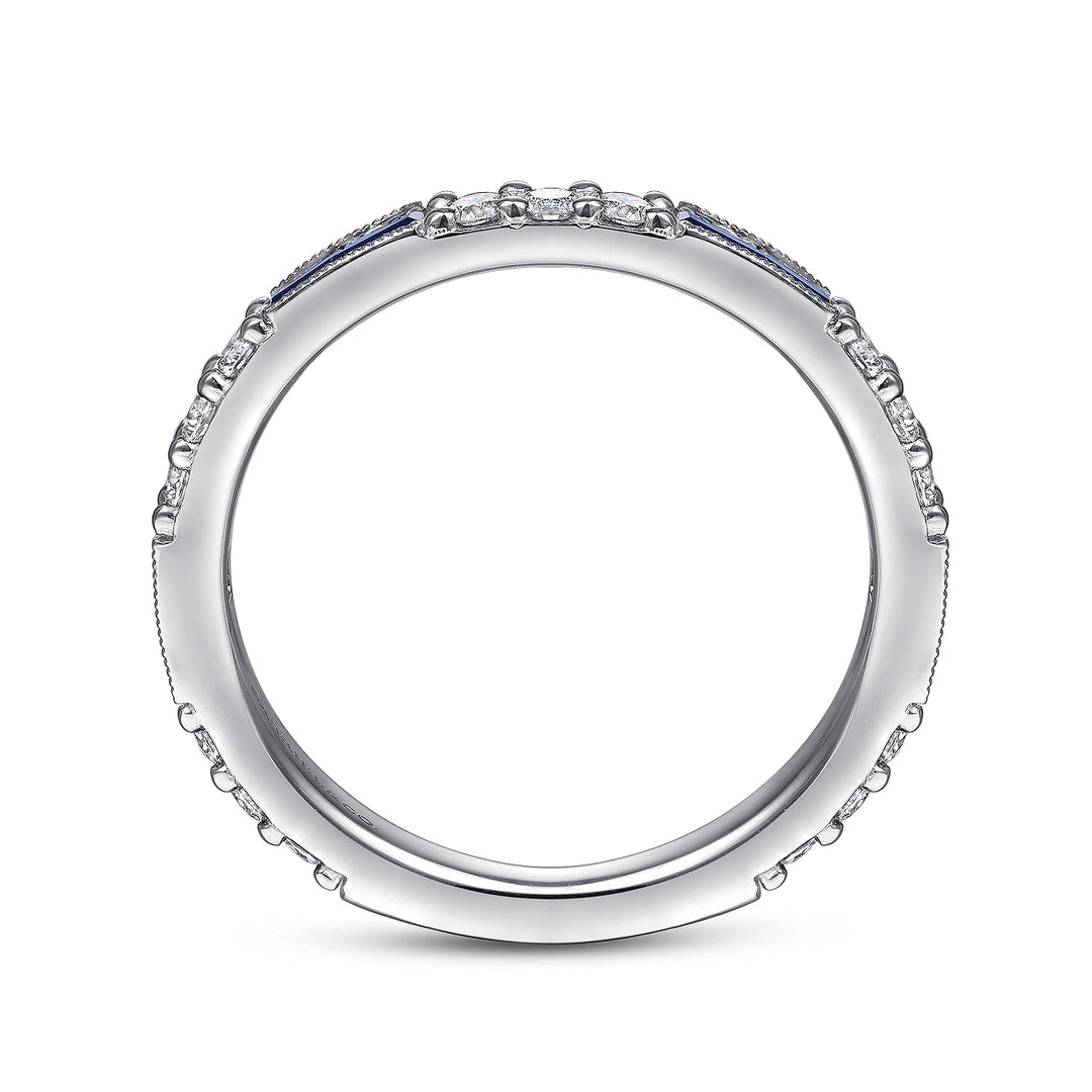 Gabriel & Co. LR4572W45SA 14K White Gold Sapphire Baguette and Diamond Stackable Ring
