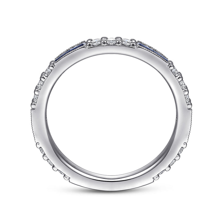 Gabriel & Co. LR4572W45SA 14K White Gold Sapphire Baguette and Diamond Stackable Ring