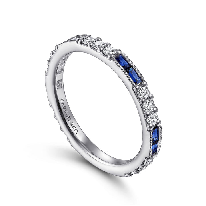 Gabriel & Co. LR4572W45SA 14K White Gold Sapphire Baguette and Diamond Stackable Ring