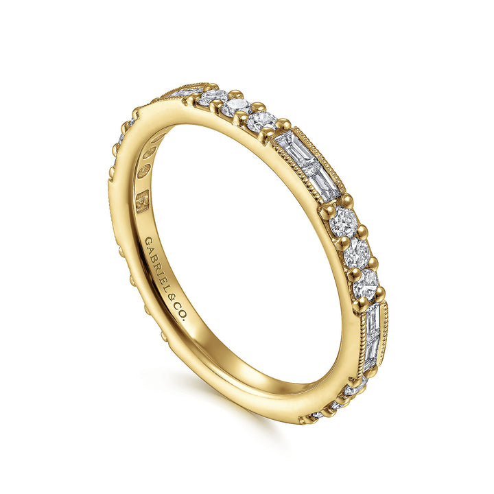 Gabriel & Co. LR4572Y45JJ 14K Yellow Gold Baguette and Round Diamond Stackable Ring