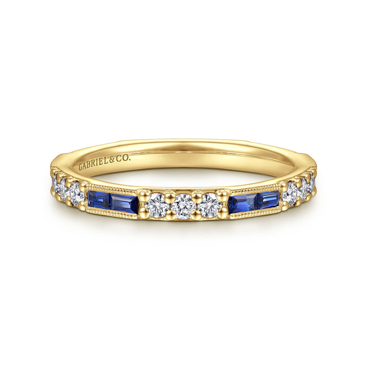 Gabriel & Co. LR4572Y45SA 14K Yellow Gold Sapphire Baguette and Diamond Stackable Ring