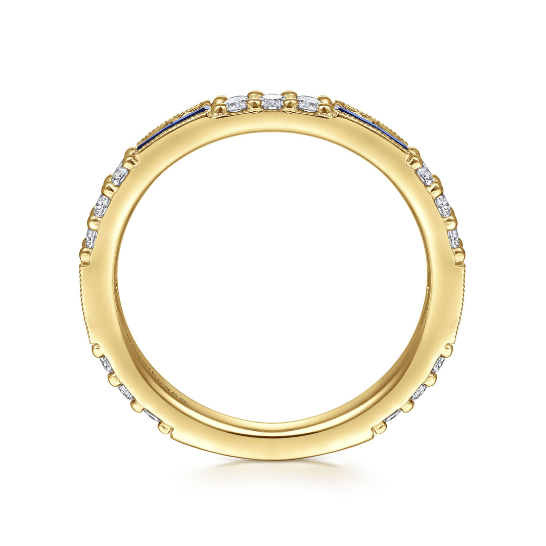 Gabriel & Co. LR4572Y45SA 14K Yellow Gold Sapphire Baguette and Diamond Stackable Ring