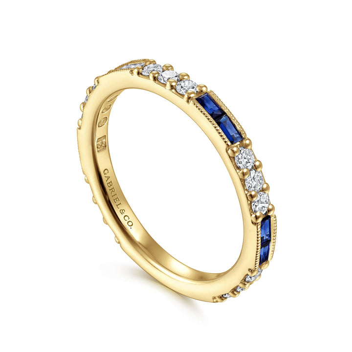 Gabriel & Co. LR4572Y45SA 14K Yellow Gold Sapphire Baguette and Diamond Stackable Ring