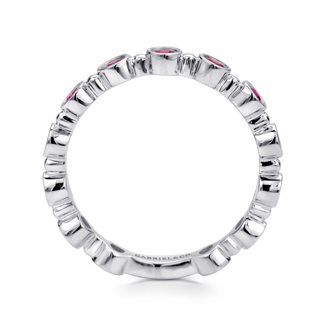Gabriel & Co. LR4584W4JRA 14K White Gold Round Bezel Station Ruby Stackable Ring