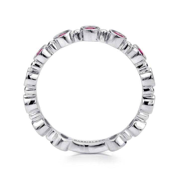 Gabriel & Co. LR4584W4JRA 14K White Gold Round Bezel Station Ruby Stackable Ring