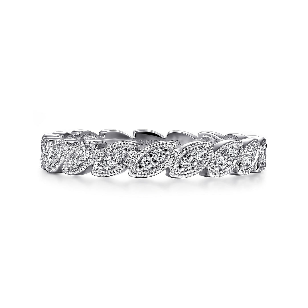 Gabriel & Co. LR4652W45JJ 14K White Gold Scalloped Marquise Stackable Diamond Ring