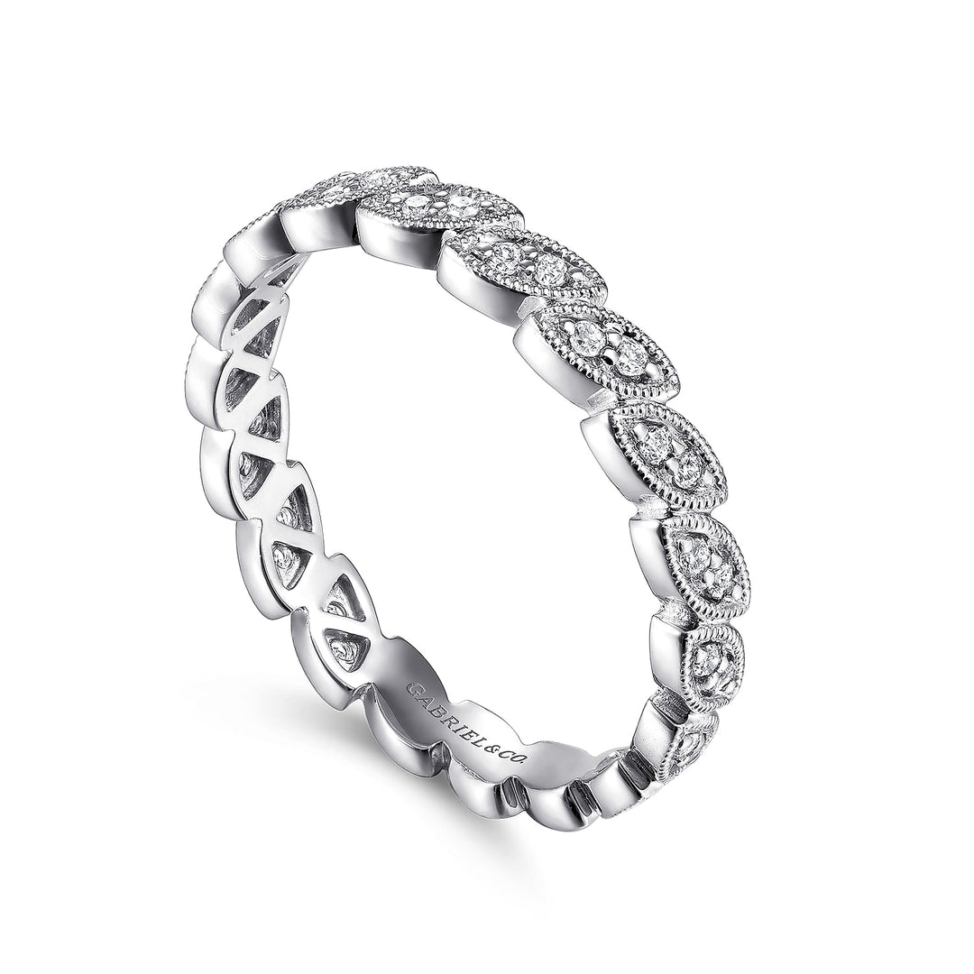 Gabriel & Co. LR4652W45JJ 14K White Gold Scalloped Marquise Stackable Diamond Ring