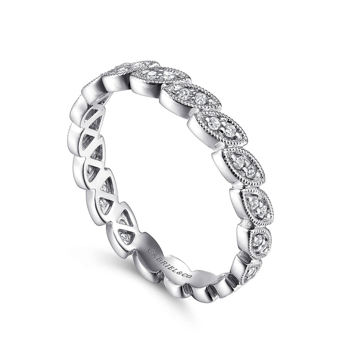 Gabriel & Co. LR4652W45JJ 14K White Gold Scalloped Marquise Stackable Diamond Ring