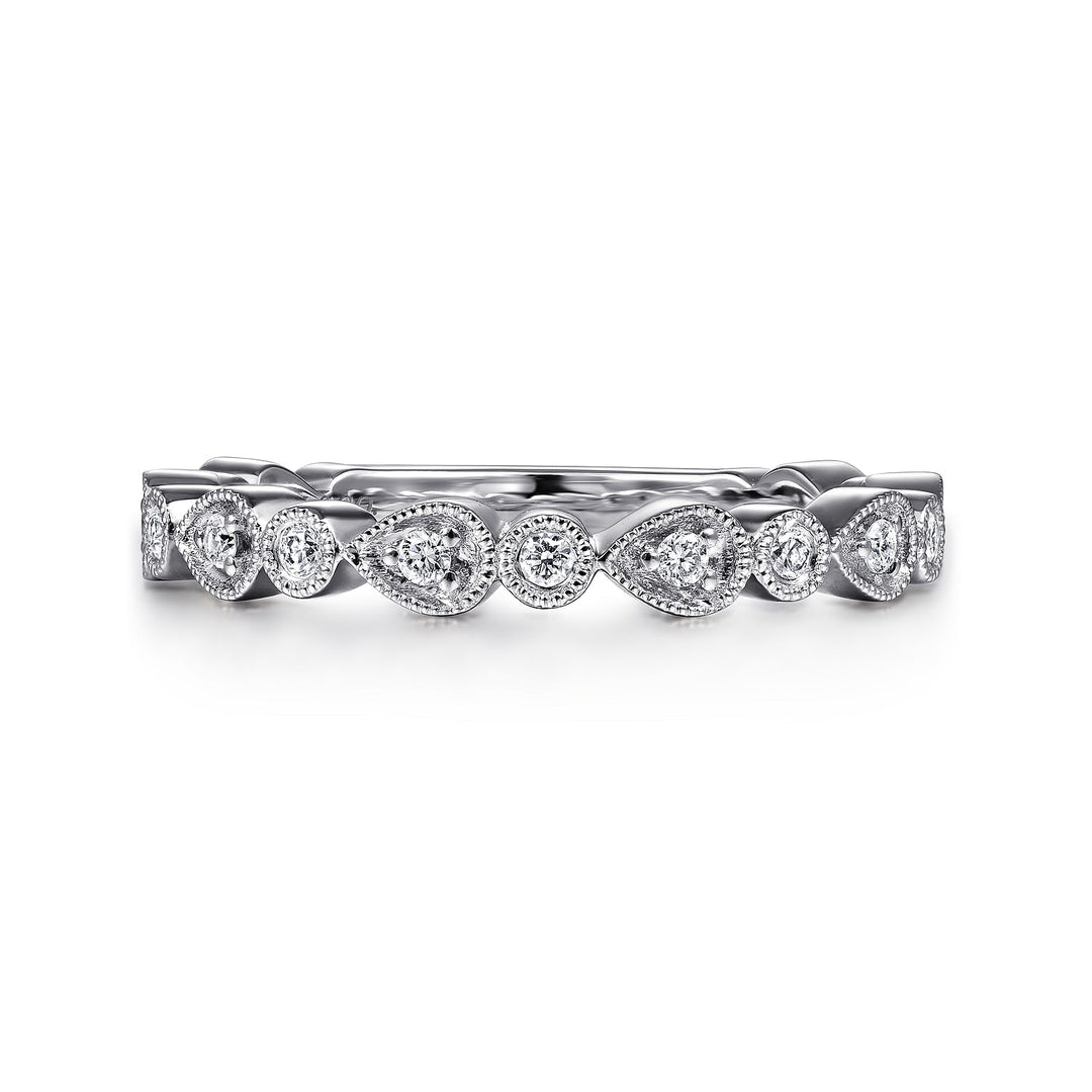 Gabriel & Co. LR4748W45JJ 14K White Gold Pear and Round Station Stackable Diamond Ring