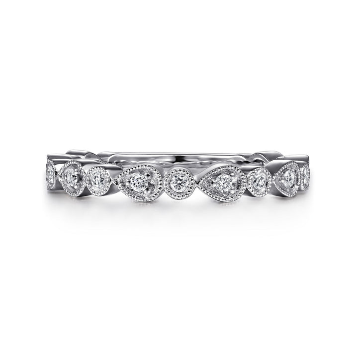 Gabriel & Co. LR4748W45JJ 14K White Gold Pear and Round Station Stackable Diamond Ring