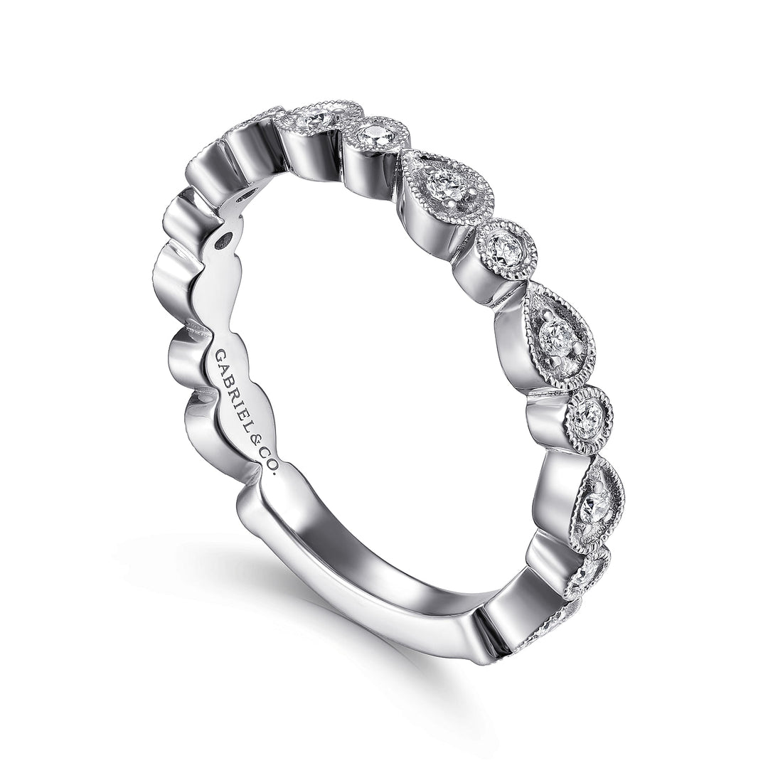 Gabriel & Co. LR4748W45JJ 14K White Gold Pear and Round Station Stackable Diamond Ring