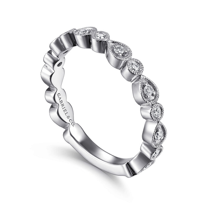 Gabriel & Co. LR4748W45JJ 14K White Gold Pear and Round Station Stackable Diamond Ring