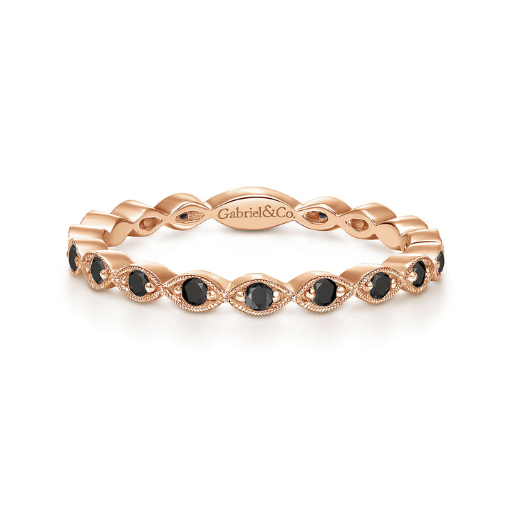 Gabriel & Co. LR4794K4JBD 14K Rose Gold Contoured Marquise Station Black Diamond Ring