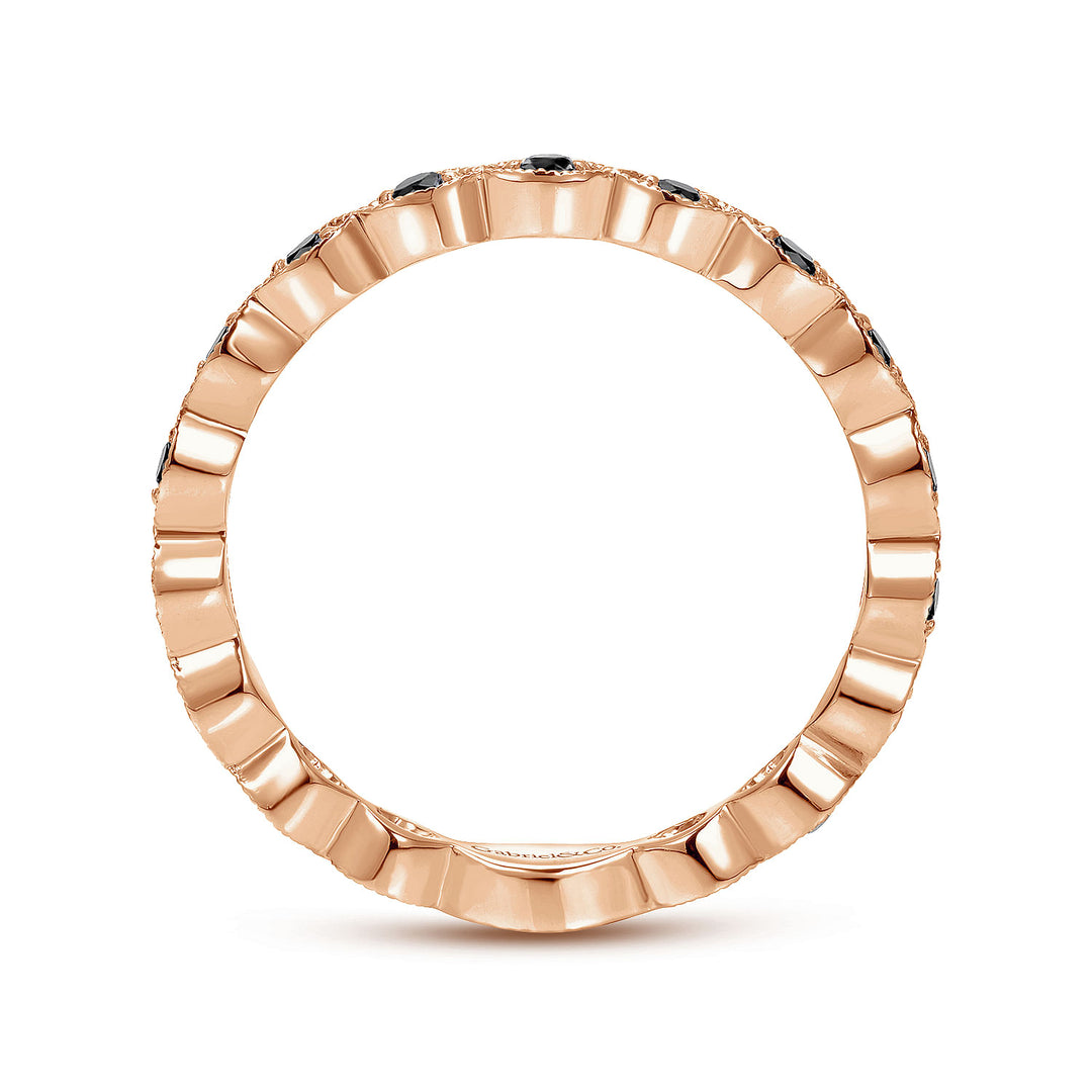 Gabriel & Co. LR4794K4JBD 14K Rose Gold Contoured Marquise Station Black Diamond Ring