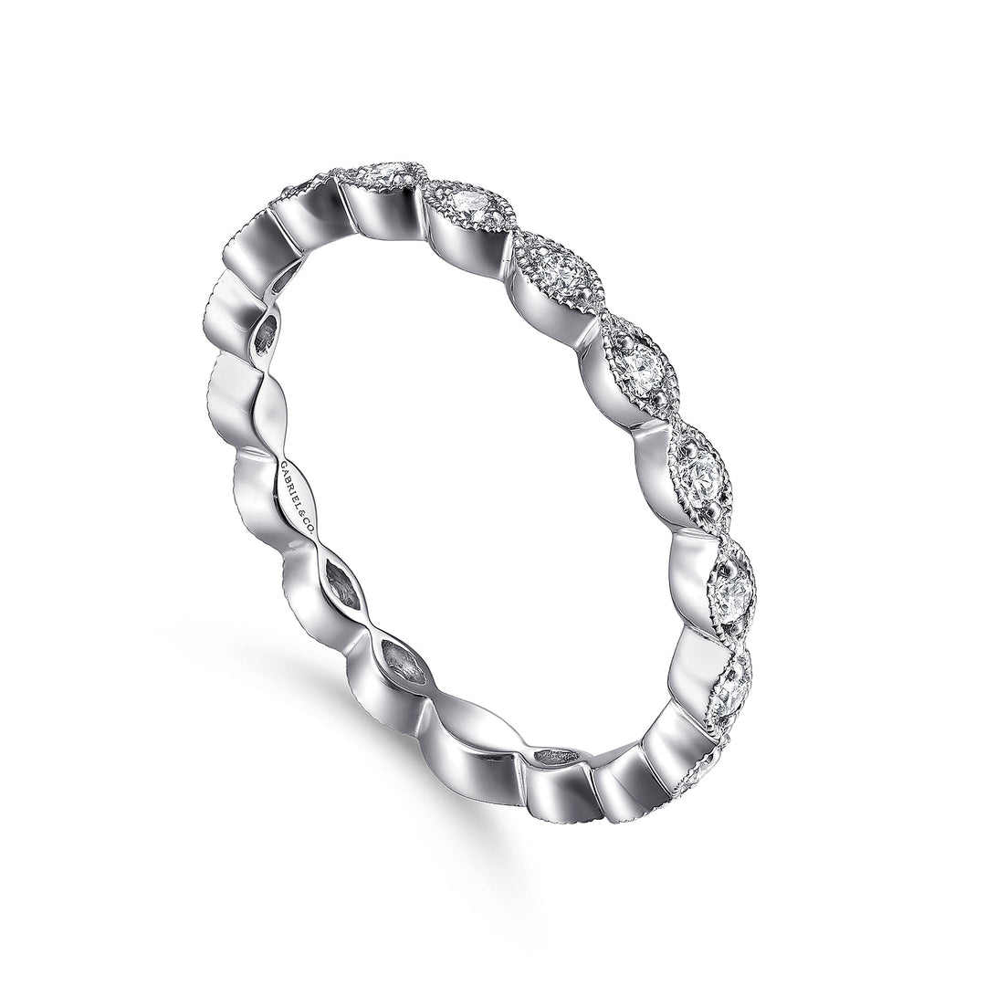 Gabriel & Co. LR4794W45JJ 14K White Gold Marquise Station Diamond Stackable Ring