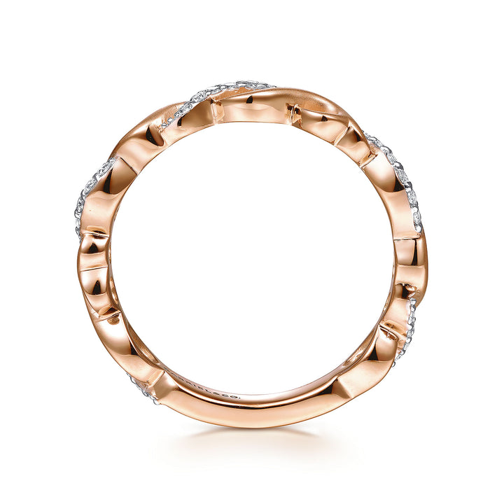 Gabriel & Co. LR4878K45JJ 14K Rose Gold Twisted Stackable Diamond Ring