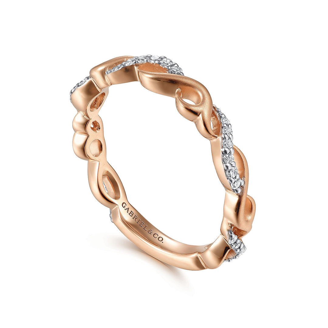 Gabriel & Co. LR4878K45JJ 14K Rose Gold Twisted Stackable Diamond Ring