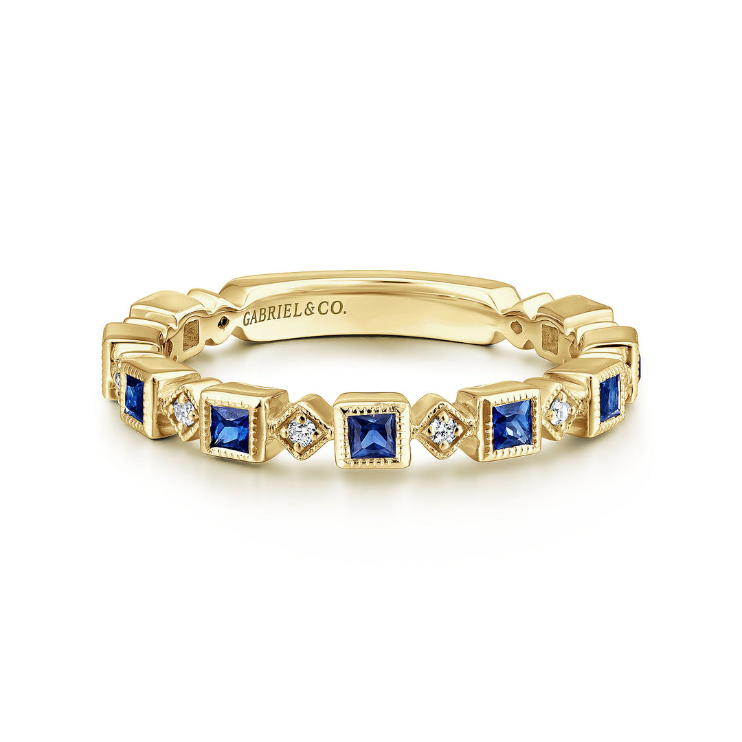 Gabriel & Co. LR4912Y45SA 14K Yellow Gold Geometric Sapphire and Diamond Stackable Ring