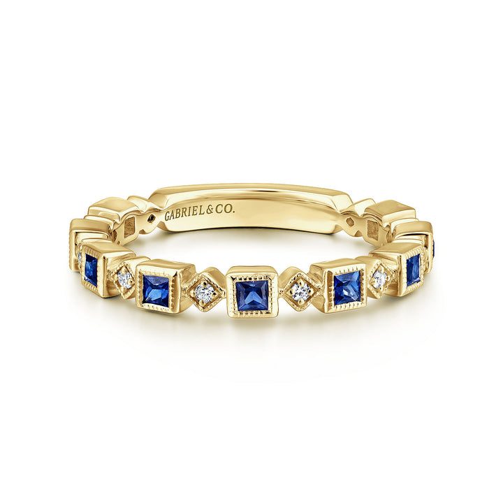 Gabriel & Co. LR4912Y45SA 14K Yellow Gold Geometric Sapphire and Diamond Stackable Ring