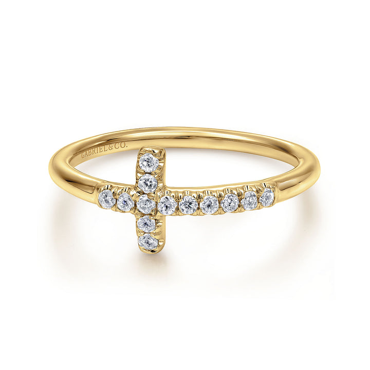 Gabriel & Co. LR50221Y45JJ 14K Yellow Gold Sideways Diamond Cross Ring