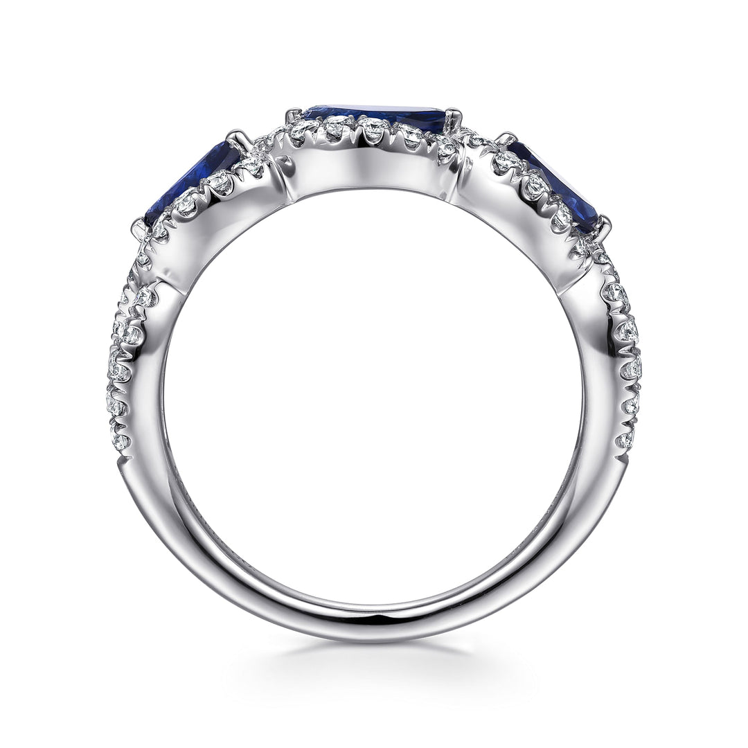 Gabriel & Co. LR50257W45SA 14K White Gold Twisted Diamond Rows and Sapphire Marquise Stones Ring