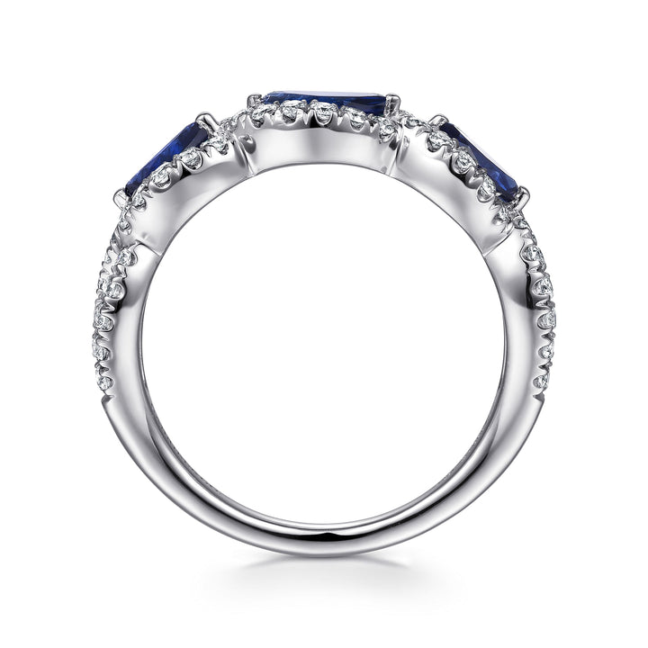 Gabriel & Co. LR50257W45SA 14K White Gold Twisted Diamond Rows and Sapphire Marquise Stones Ring
