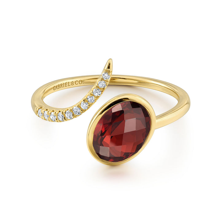 Gabriel & Co. LR51053Y45GN 14K Yellow Gold Oval Garnet and Diamond Bypass Split Ring