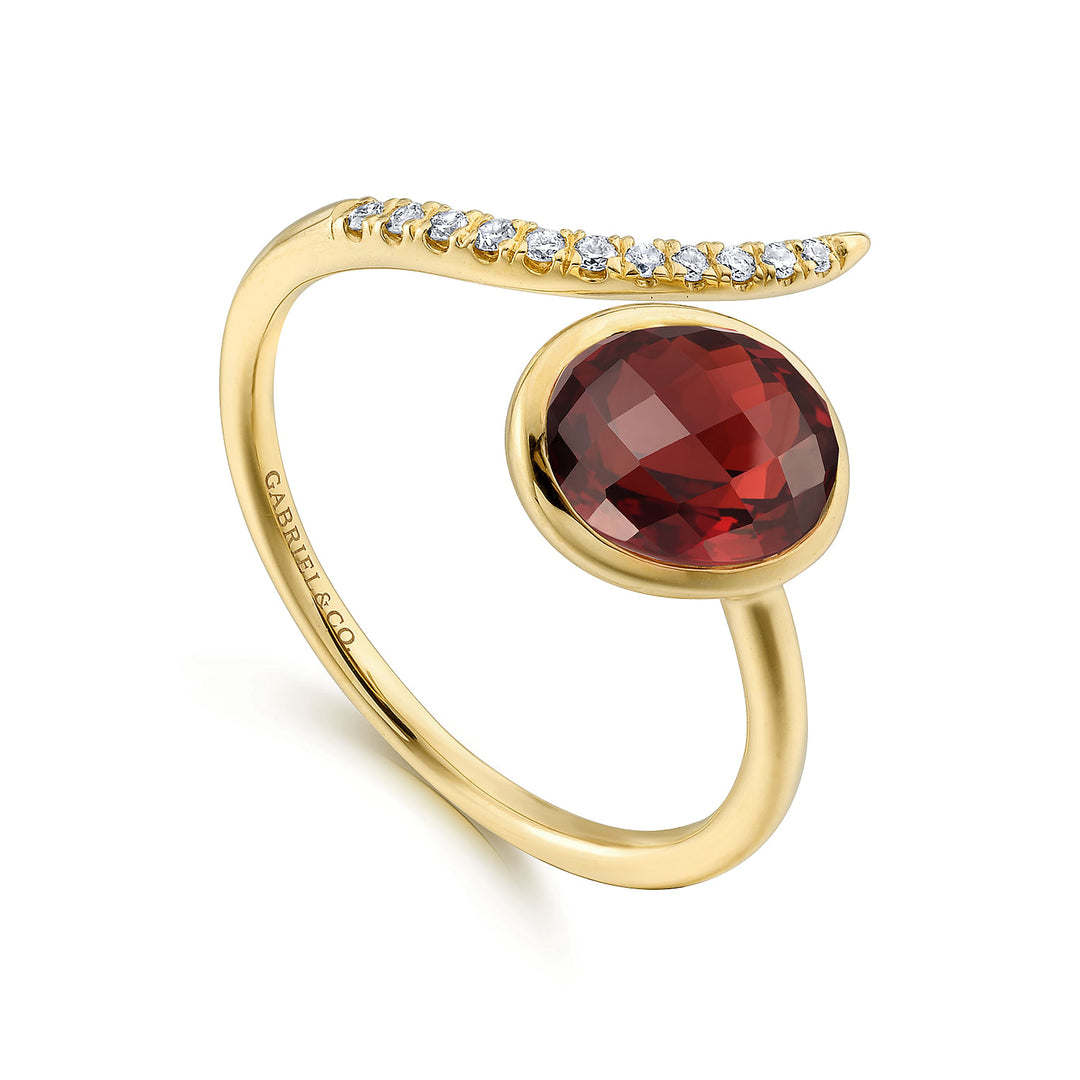 Gabriel & Co. LR51053Y45GN 14K Yellow Gold Oval Garnet and Diamond Bypass Split Ring