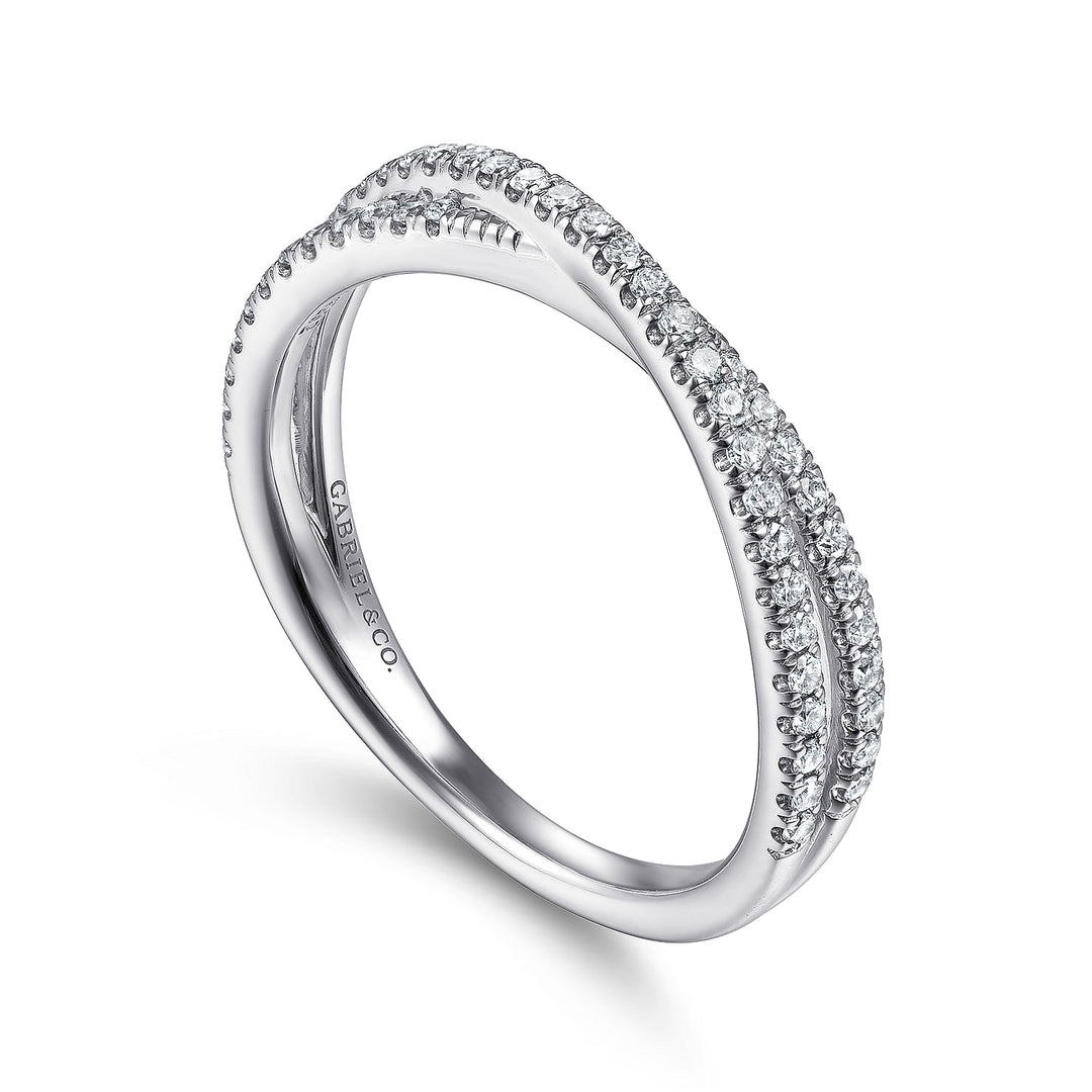 Gabriel & Co. LR51169W45JJ 14K White Gold Criss Cross Diamond Stackable Ring