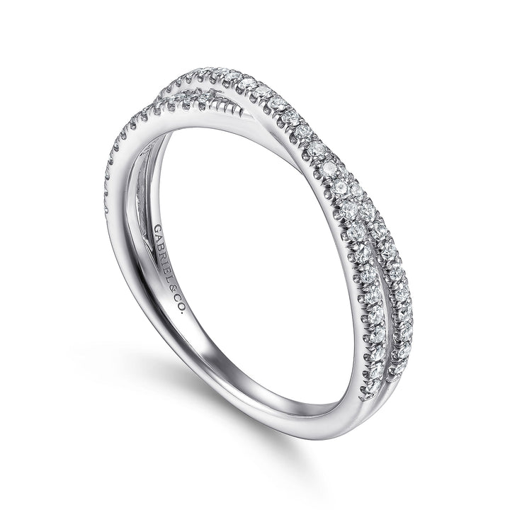 Gabriel & Co. LR51169W45JJ 14K White Gold Criss Cross Diamond Stackable Ring