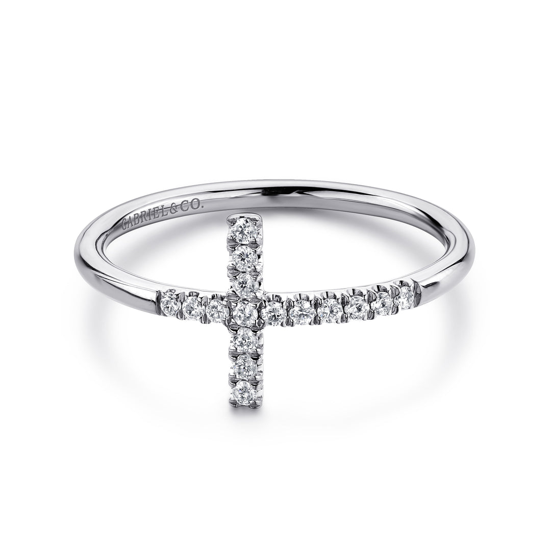Gabriel & Co. LR51170W45JJ 14K White Gold Sideways Cross Diamond Ring