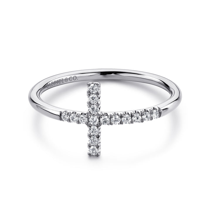 Gabriel & Co. LR51170W45JJ 14K White Gold Sideways Cross Diamond Ring
