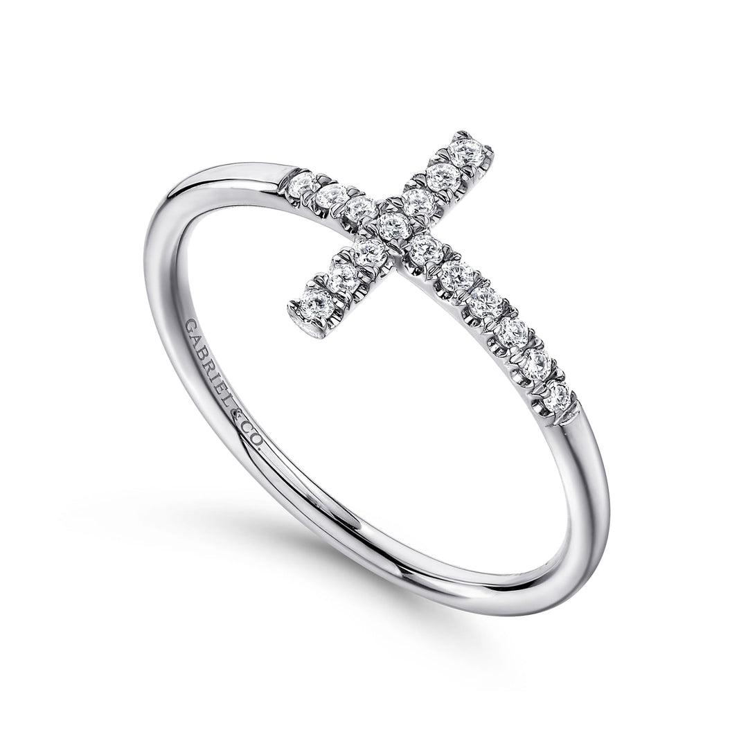 Gabriel & Co. LR51170W45JJ 14K White Gold Sideways Cross Diamond Ring