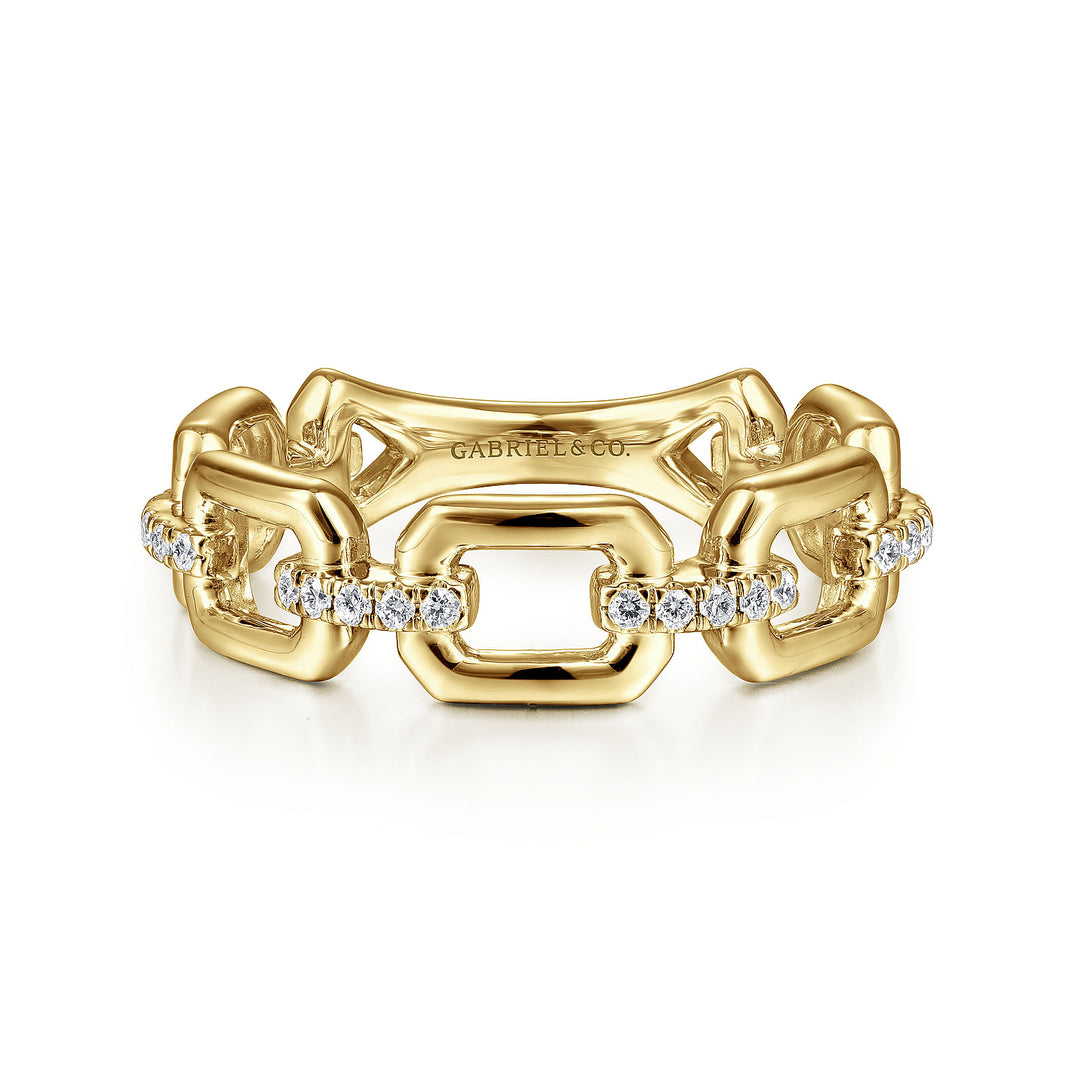 Gabriel & Co. LR51248Y45JJ 14K Yellow Gold Chain Link Ring Band with Diamond Connectors