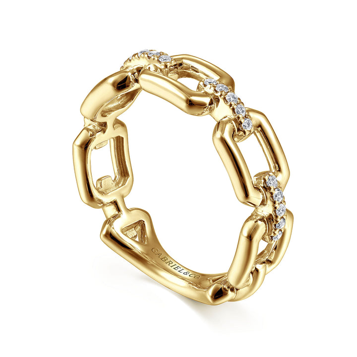 Gabriel & Co. LR51248Y45JJ 14K Yellow Gold Chain Link Ring Band with Diamond Connectors