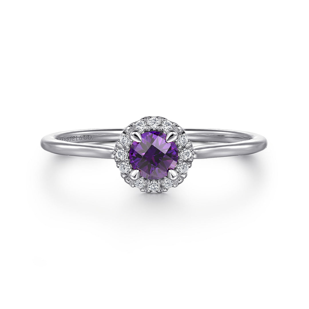Gabriel & Co. LR51264W45AM 14K White Gold Amethyst Diamond Halo Promise Ring