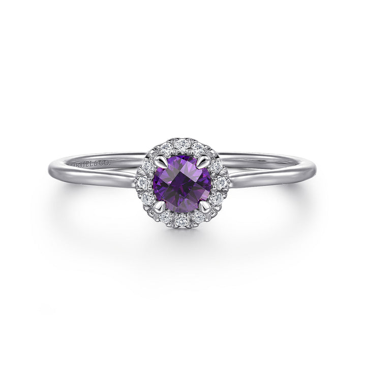 Gabriel & Co. LR51264W45AM 14K White Gold Amethyst Diamond Halo Promise Ring