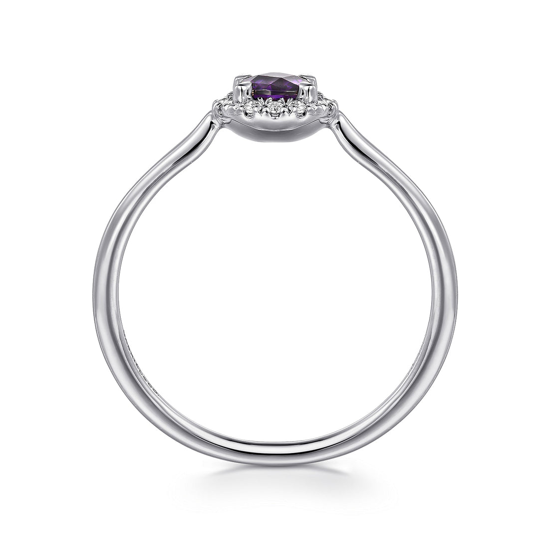 Gabriel & Co. LR51264W45AM 14K White Gold Amethyst Diamond Halo Promise Ring