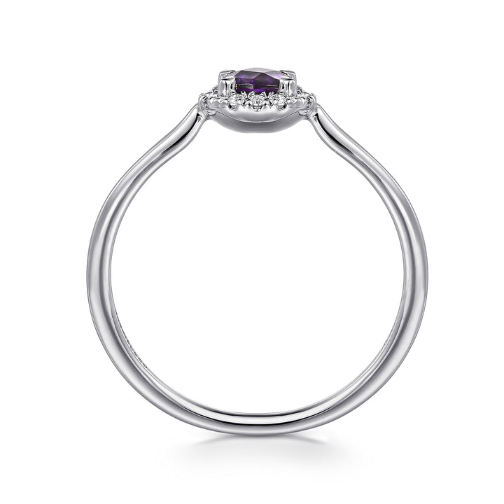 Gabriel & Co. LR51264W45AM 14K White Gold Amethyst Diamond Halo Promise Ring