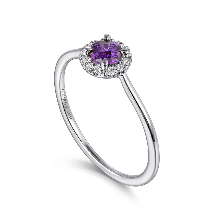 Gabriel & Co. LR51264W45AM 14K White Gold Amethyst Diamond Halo Promise Ring