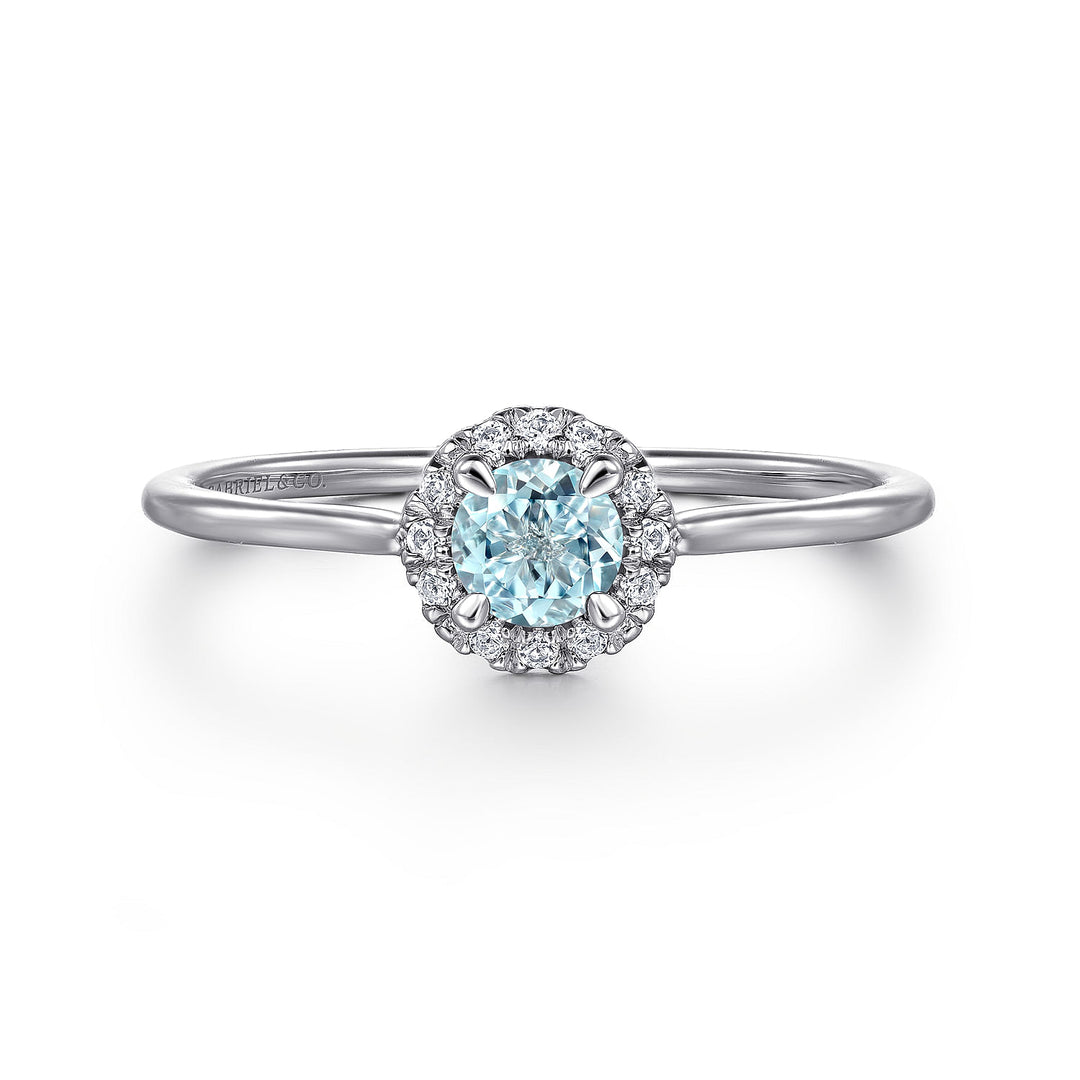 Gabriel & Co. LR51264W45AQ 14K White Gold Aquamarine Diamond Halo Promise Ring