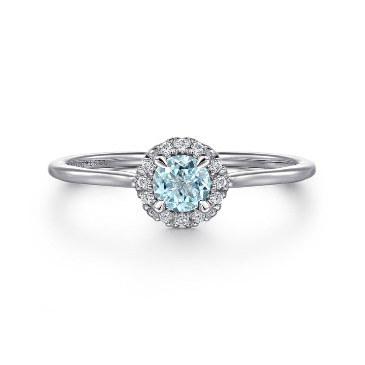 Gabriel & Co. LR51264W45AQ 14K White Gold Aquamarine Diamond Halo Promise Ring