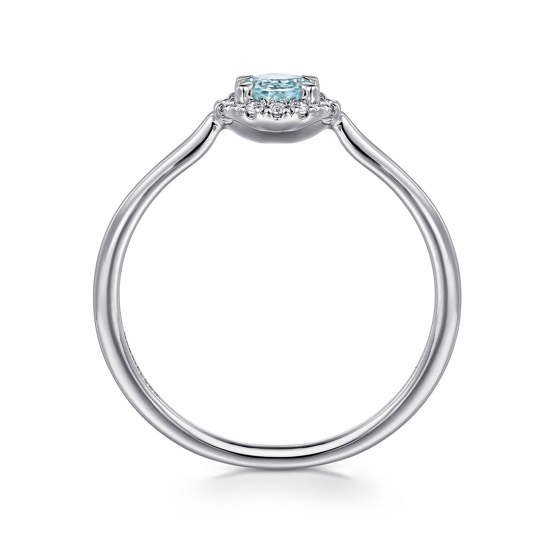 Gabriel & Co. LR51264W45AQ 14K White Gold Aquamarine Diamond Halo Promise Ring