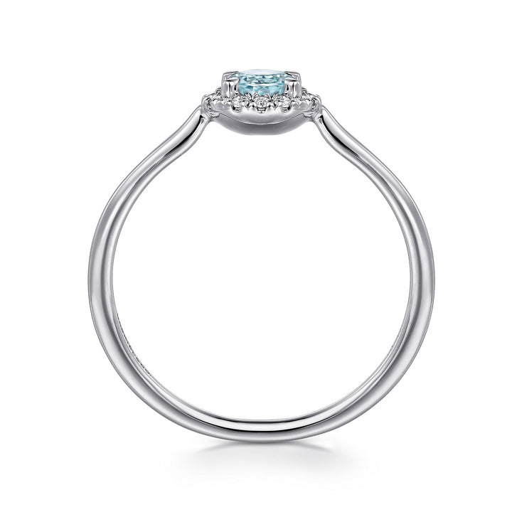Gabriel & Co. LR51264W45AQ 14K White Gold Aquamarine Diamond Halo Promise Ring